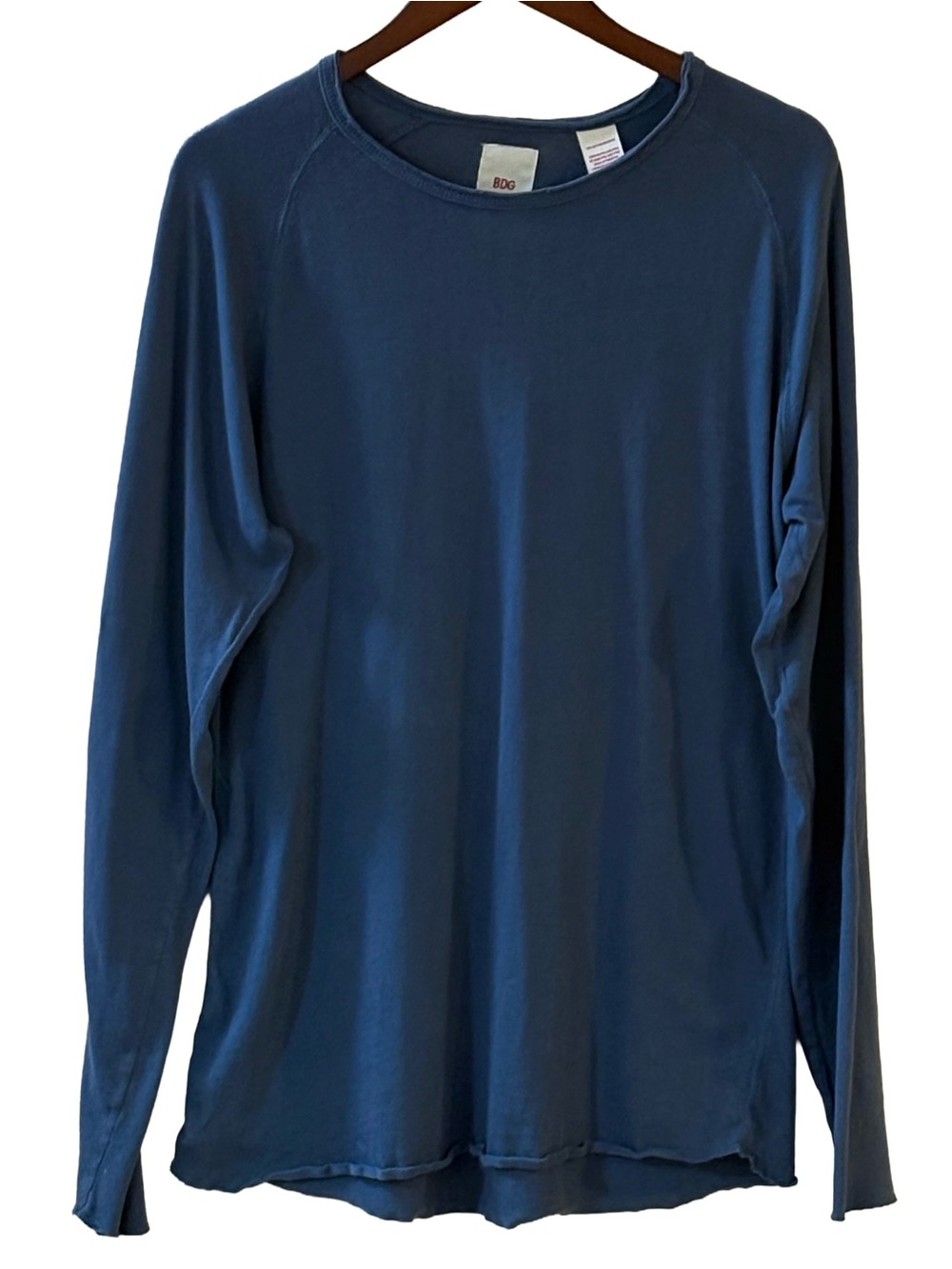 BDG Men’s L Washed Blue Raw Hem Long Sleeve Shirt